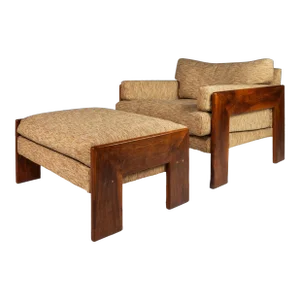 Early Low Profile Lounge Chair & Ottoman Set by Adrian Pearsall for Craft Associates in Original Tweed Fabric, Usa, Circa 1960s