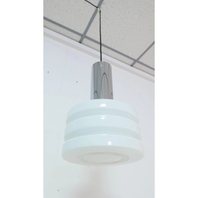 German Opal Glass Chrome Pendant Lamp from Glashütte Limburg, 1970s For Sale - Image 9 of 9