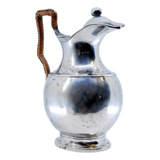 Silver Milk Jug with Straw Handle, Knob on the Lid and Circular Base For Sale