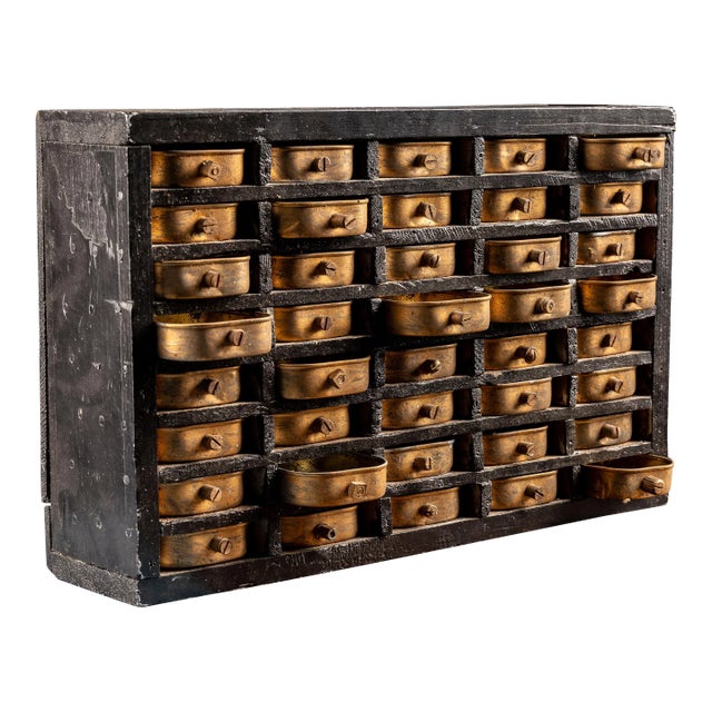 Vintage Folk Art Parts Cabinet For Sale