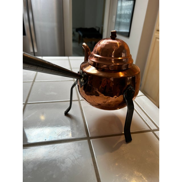 Vintage Scandinavian Copper Teapot With Lid and Wrought Iron Legs For Sale - Image 4 of 5