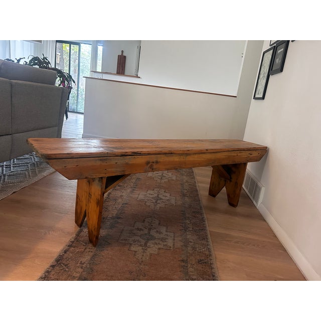 Almond 20th Century American Farmhouse Bench For Sale - Image 8 of 11