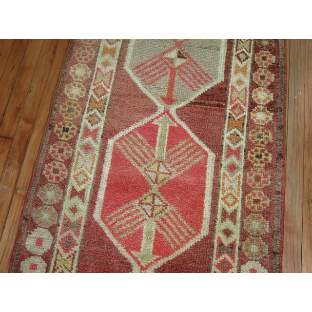 Abstract 1940s Geometric Wool Turkish 12 Foot Runner - 2'8" x 12'2" For Sale - Image 3 of 6