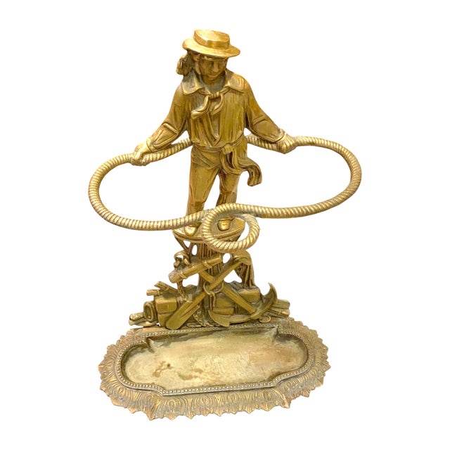 Early 20th Century French Gilt Bronze Umbrella Stand 26"h Nautical Sailor Anchor Decor Antique For Sale - Image 4 of 17