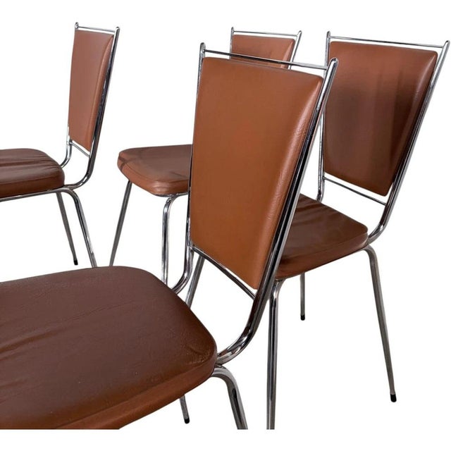 Brown Vintage French Leatherette and Chrome Dining Chairs, 1970s, Set of 4 For Sale - Image 8 of 9