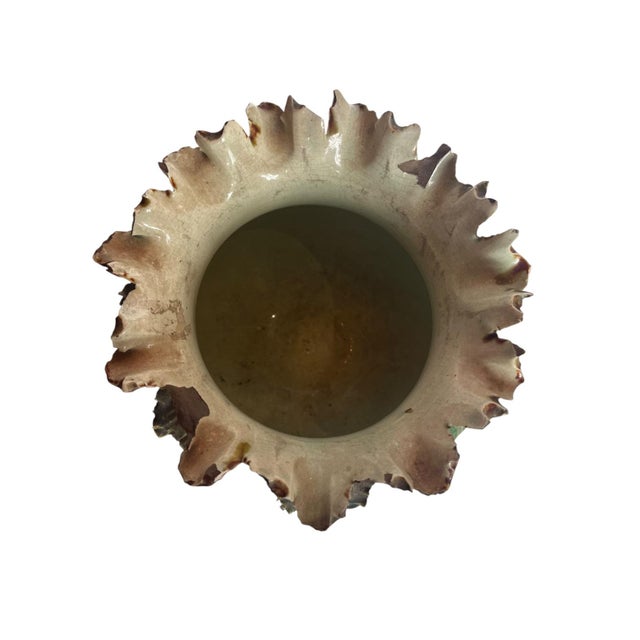 19th Century Antique Barbotine Majolica Rose Cachepot For Sale - Image 5 of 7