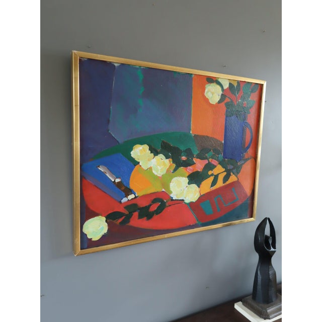 Mid-Century Modern 'White Roses' Vintage Original Swedish Still Life Oil Painting by Swedish Artist Eric Elfvén (1921–2008), Framed For Sale - Image 4 of 12