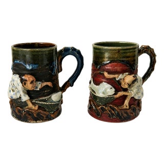 Japanese Porcelain Sumida Gawa Mugs, 19th Century, Set of 2 For Sale