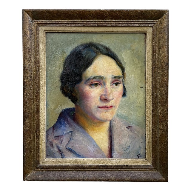 Female Portrait, 1930, Oil Painting on Wood Panel, Framed For Sale