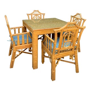 Boho Chic Bamboo Pagoda Style Dining Game Set - 5 Pieces For Sale