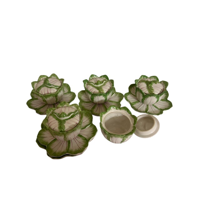 Fabulous set of cabbage soup bowls with lids and saucers. Made in Italy. Came out of a Pittsburgh Steel estate.