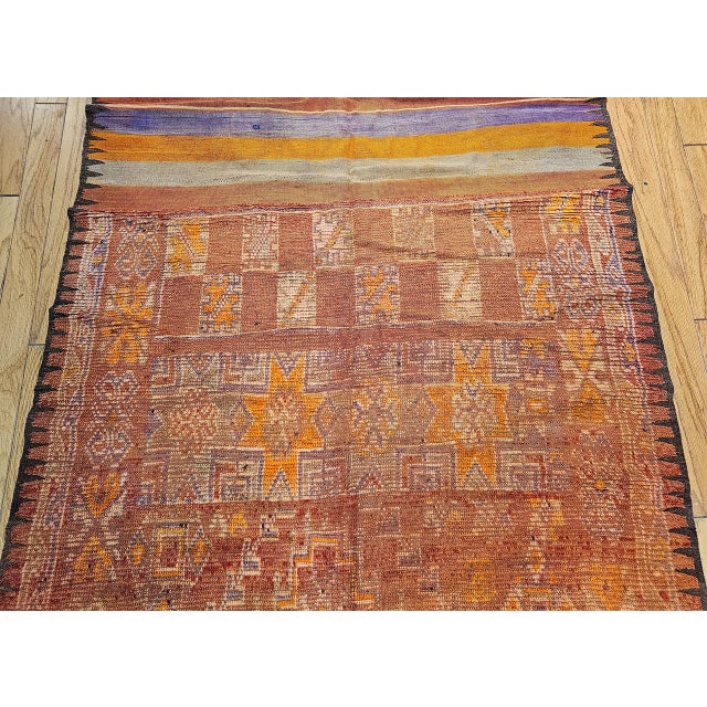 Burnt Orange Vintage Moroccan Rug, Hand-Knotted Wool, Geometric Pattern, Red & Lavender, 5’ X 13’ For Sale - Image 8 of 14