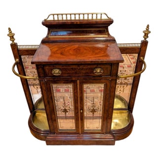 1930s Theodore Alexander Neoclassical Style Exotic Wood and Brass Umbrella Stand/Cabinet With Etched Glass Cabinets for Additional Storage For Sale