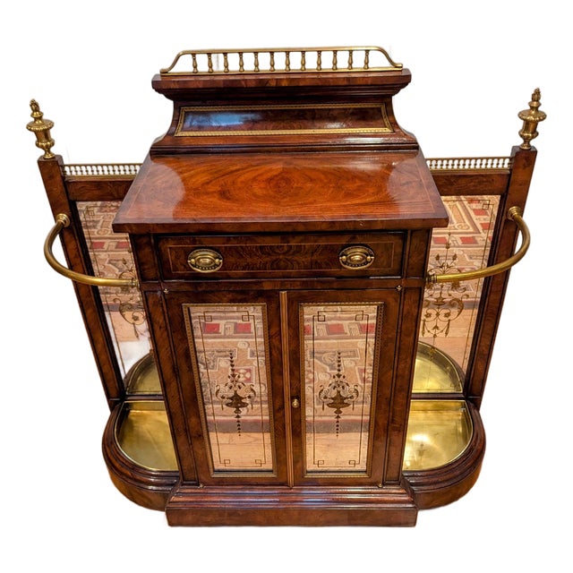 1930s Theodore Alexander Neoclassical Style Exotic Wood and Brass Umbrella Stand/Cabinet With Etched Glass Cabinets for Additional Storage For Sale