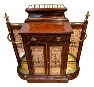 1930s Theodore Alexander Neoclassical Style Exotic Wood and Brass Umbrella Stand/Cabinet With Etched Glass Cabinets for Additional Storage
