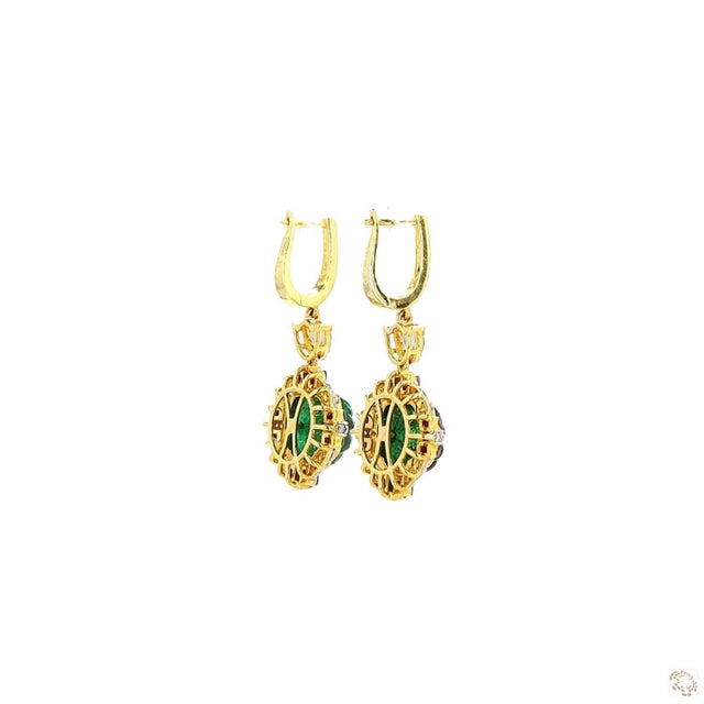 Green 0.32 Carat Rose Cut Diamond Emerald Ruby Gold Earrings, Pair For Sale - Image 8 of 9