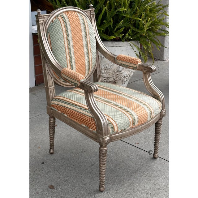 Dessin Fournir Louis XVI Giltwood Arm Chair W Cut Velvet For Sale In Los Angeles - Image 6 of 10