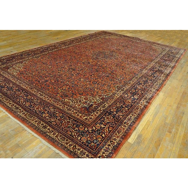 Traditional 1900s Fine Traditional Antique Red Rust Floral Medallion Dabir Kashan Rug For Sale - Image 3 of 9