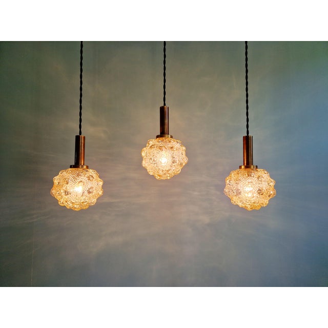 Amber Bubble Glass Pendant Light by Helena Tynell for Glashütte Limburg, 1970s, Set of 3 For Sale - Image 15 of 18