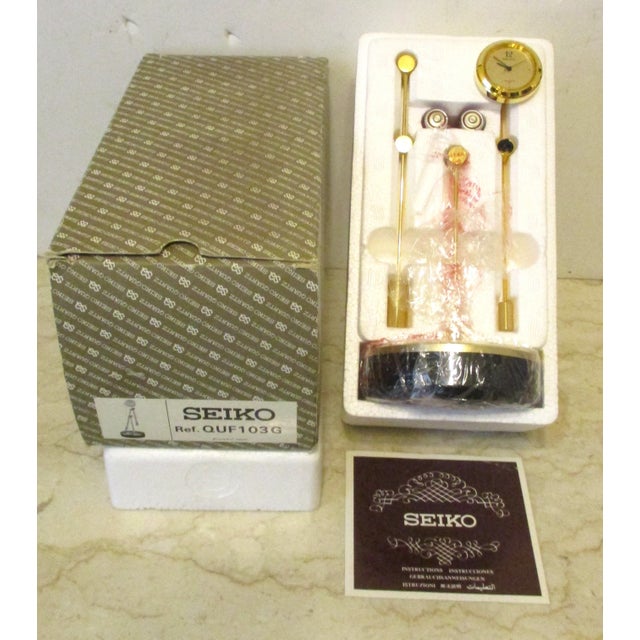 Vintage Seiko Quf103g Pendulum Desk Clock in Articulated Gold