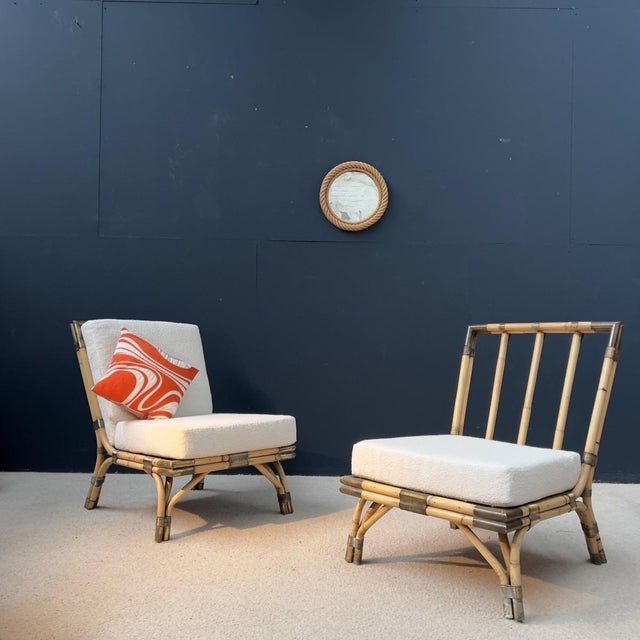 1950s Set of Chairs in Bamboo Rattan and Copper from Maison, 1950s For Sale - Image 5 of 9