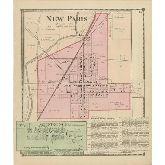 Antique Map of New Paris and Morning Sun, 1871 For Sale