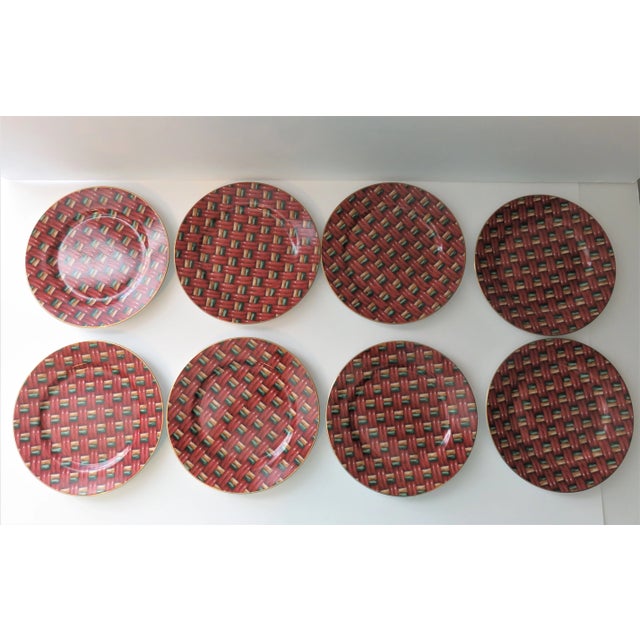 Boho Chic Late 20th Century Fitz and Floyd Fine Porcelain Set of 2 Dessert Plates Basketry #416 For Sale - Image 3 of 7