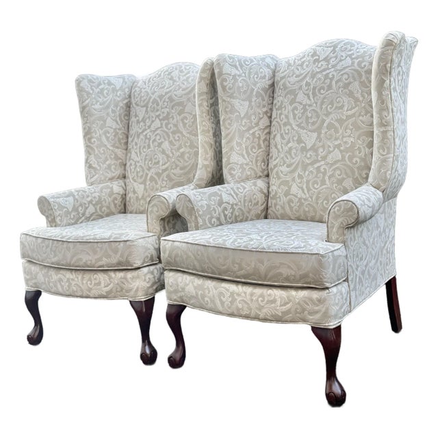 Vintage Adams Pierce High Point Upholstered Wingback Chairs - Set of 2 For Sale