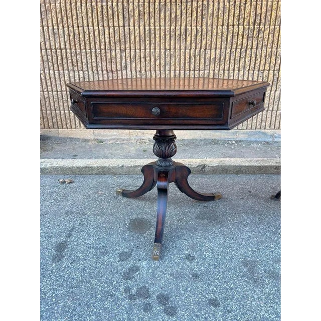 Early 20th Century Georgian Octagonal Leather Inset Library Side Table For Sale - Image 12 of 13