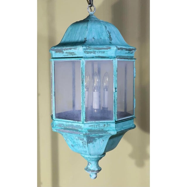 Elevate your home or garden with this vintage funky generously sized solid brass lantern, showcasing a magnificent mix...