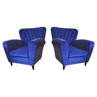 Velvet Blue Armchairs by Guglielmo Ulrich, 1950s, Set of 2 For Sale