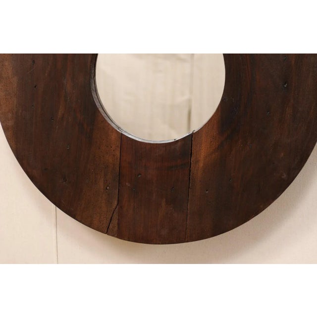 African Brown Wood Round Mirror For Sale In Atlanta - Image 6 of 11