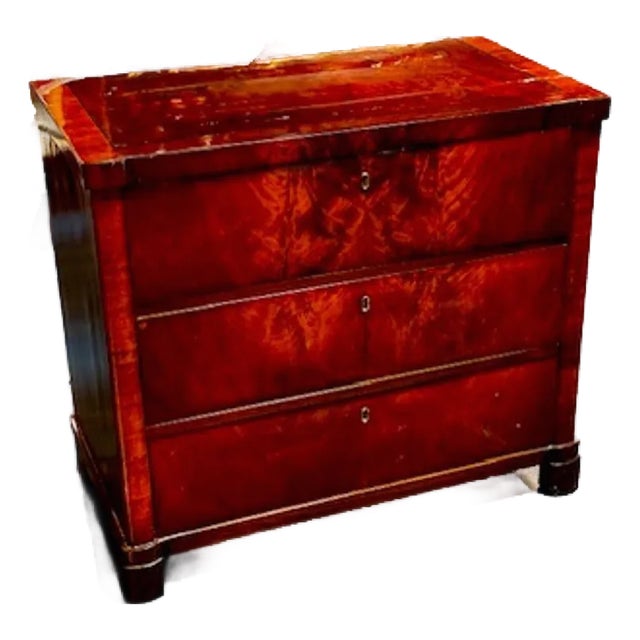 19th C. Biedermeier Flame Mahogany Chest For Sale