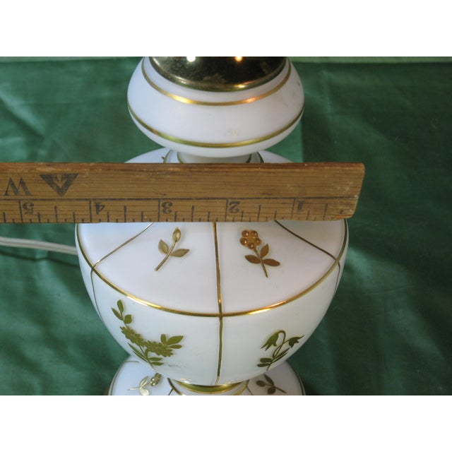 Metal Mid 20th Century Table Lamp Frosted Glass Gold Fowers Brass Hollywood Regency For Sale - Image 7 of 11