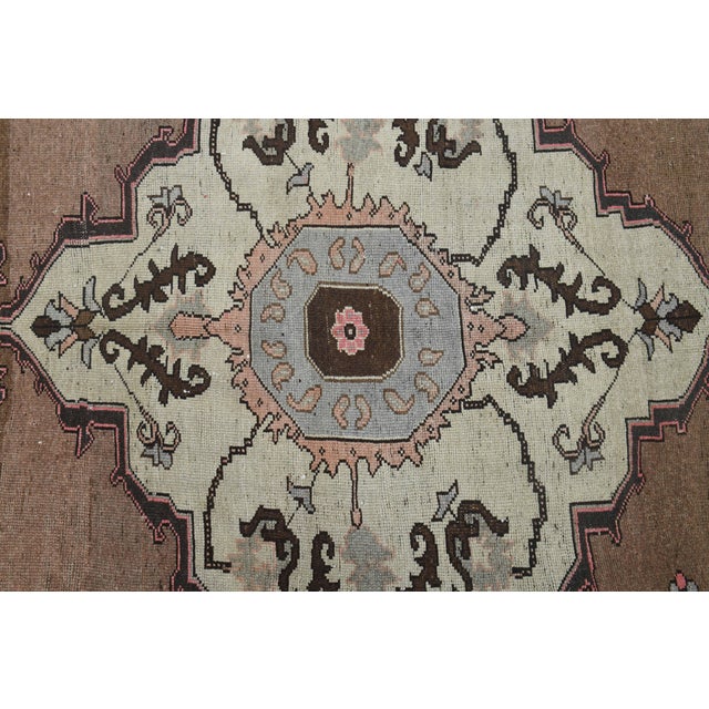 1970s 1970s Vintage Handmade Wool Cotton Brown Area Rug For Sale - Image 5 of 11