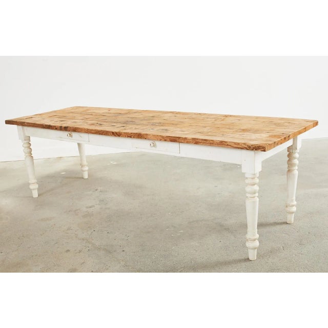 Farmhouse American Country Painted Pine Farmhouse Dining Harvest Table For Sale - Image 3 of 13