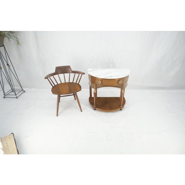 Walnut Marble Top Neoclassical Demi Lune Bronze Mount Console Table 1 Drawer For Sale - Image 14 of 18