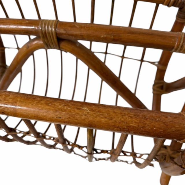 Brown Vintage Bent Bamboo and Rattan Magazine Media Rack For Sale - Image 8 of 9