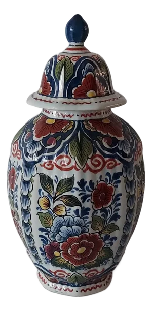 Vintage Oud Delft Colorful Art Pottery Lidded Ginger Jar