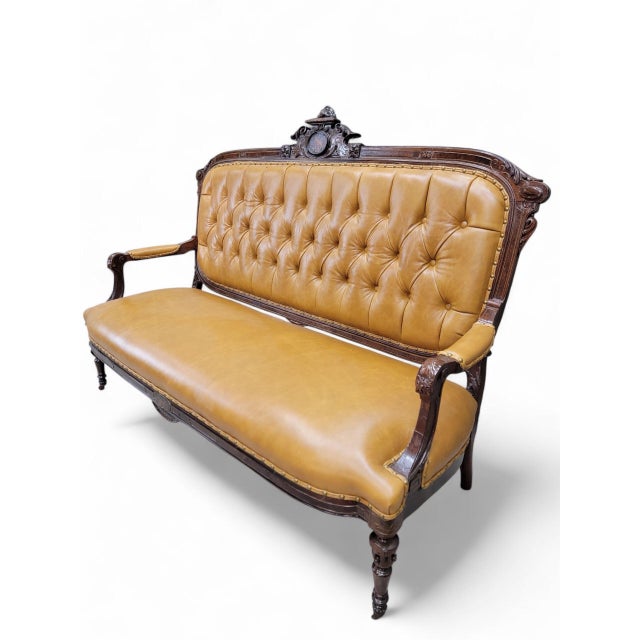 Late 19th Century Antique French Regency Style Rosewood Parlor Set Newly Reupholstered - 4 For Sale - Image 5 of 6