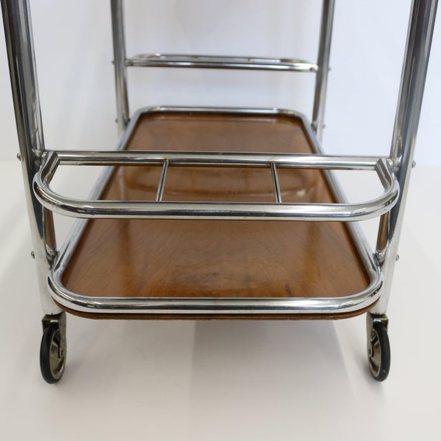1930s Art Deco Bar Cart Nickel and Wood, Robert Mallet-Stevens For Sale - Image 13 of 18