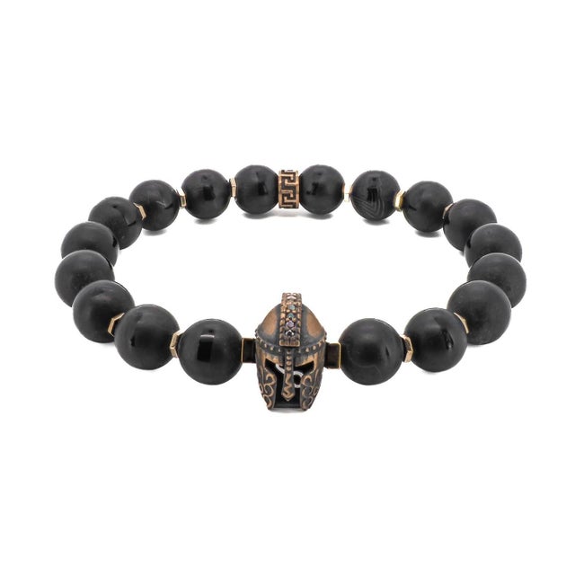 Metal Black Onyx Stone Gladiator Charm Beaded Bracelet For Sale - Image 7 of 7