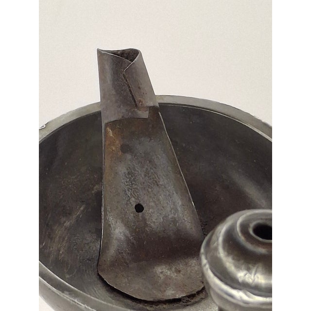 18th C German Pewter Spout Lamp Bremen Hallmark 1680 Key Shield Whale Oil 8" For Sale - Image 4 of 12