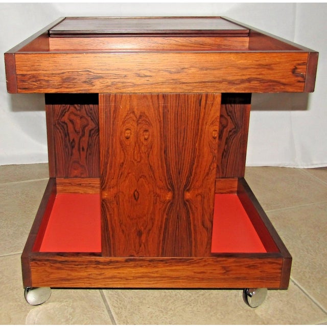Brown MCM Swedish Rosewood Rolling Bar Cart Cabinet by Artie Circa 1960s For Sale - Image 8 of 16