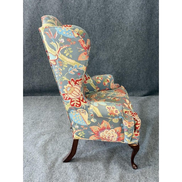 Traditional Vintage High Back Blue Floral Wingback For Sale - Image 3 of 12