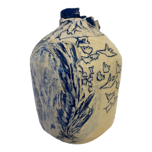 Vintage Abstract Large Blue and White Art Vessel Vase