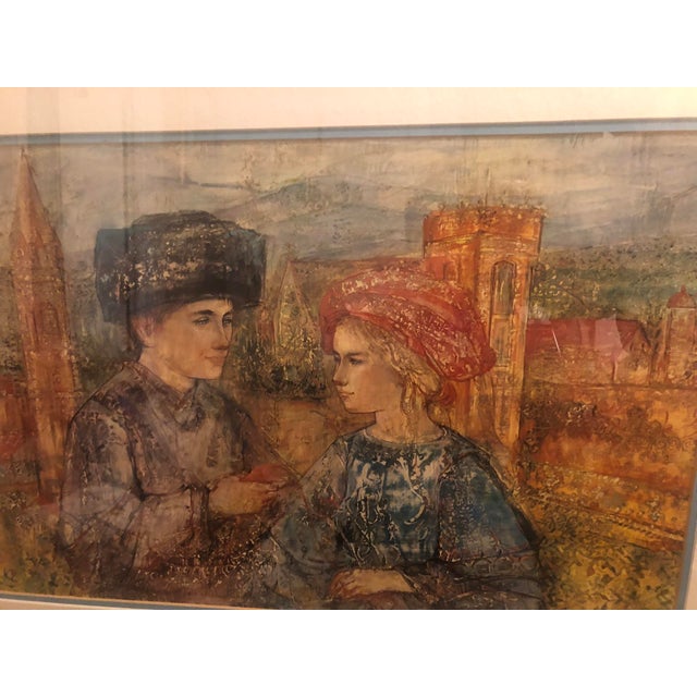 1980s Vintage Framed Edna Hibel "Lovers of Florence" Limited Edition Lithograph For Sale In New York - Image 6 of 12
