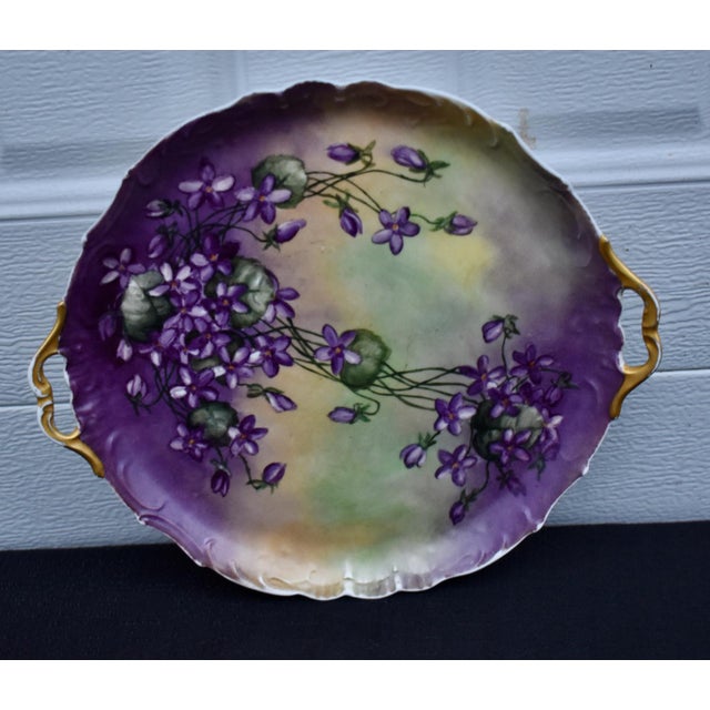 Antique Jean Pouyat Limoges Hand Painted Violet Porcelain Cake Tray Plate JPL For Sale - Image 10 of 14