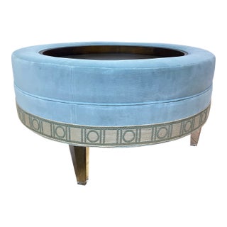 Kravet Hollywood Regency Upholstered Coffee Table in Pale Blue Velvet With Lucite Legs For Sale