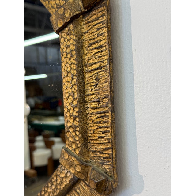 1900 - 1909 Italian Gilt Iron Octagonal Mirror With Textured Frame, 20th Century For Sale - Image 5 of 7